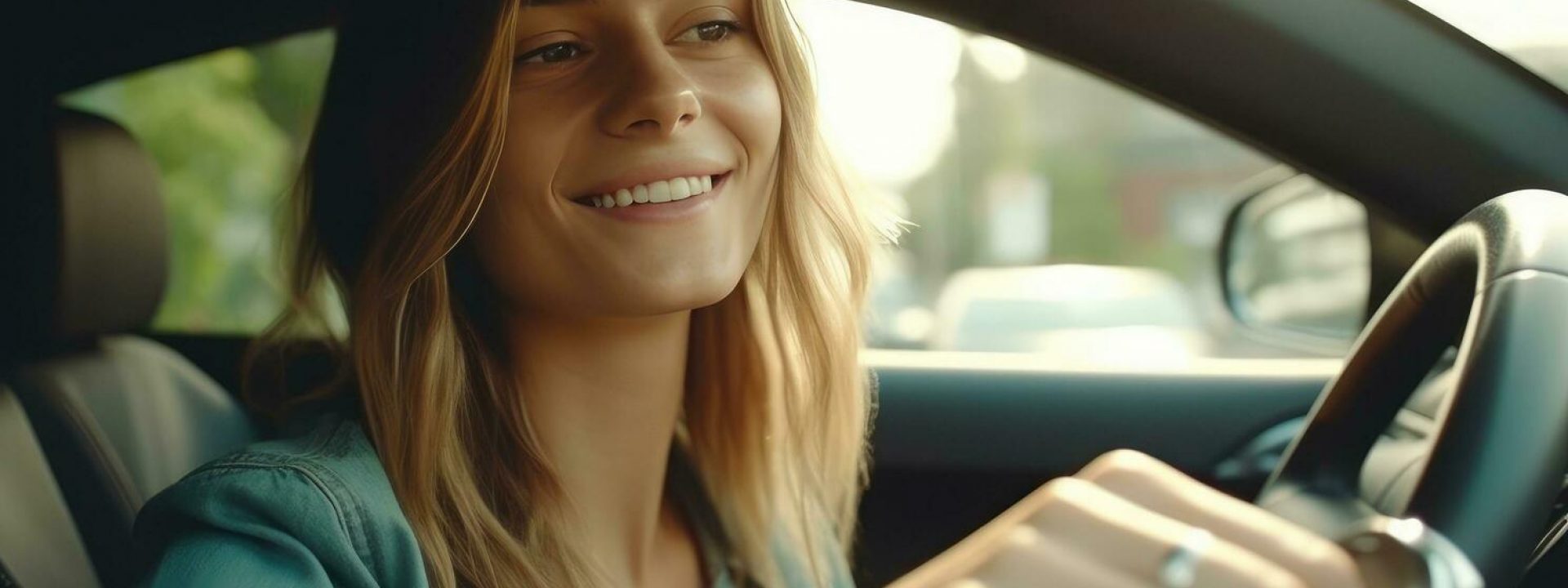 ai-generated-a-young-woman-showing-her-keys-while-driving-a-car-free-photo